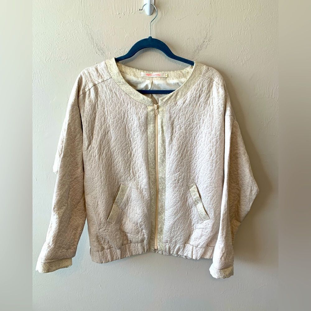 Virginie Castaway Anthropologie gold tone quilted jacket size 3